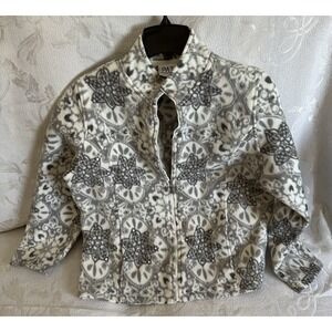 ALFRED DUNNER Sequin Detail Womens Fleece Jacket Purple Gray 90s Medium